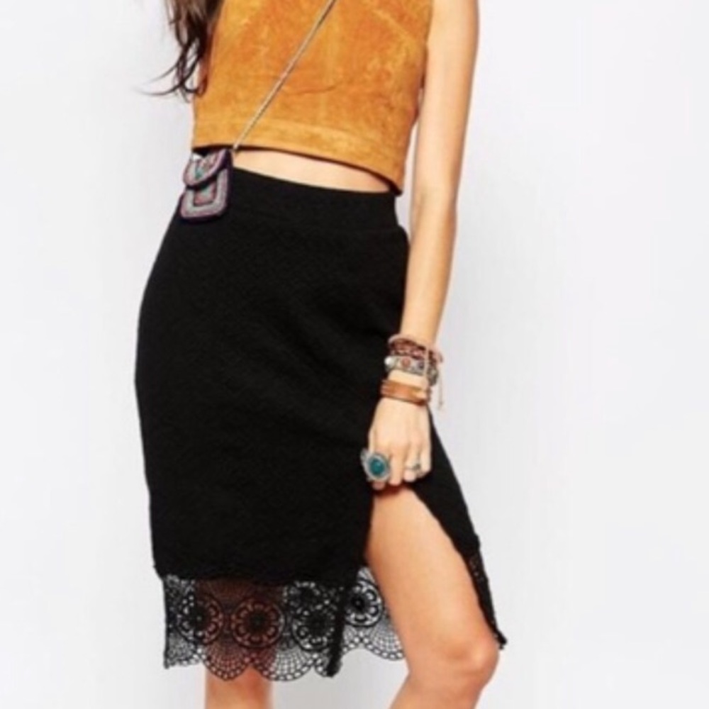 Free people pencil skirt with lace detail